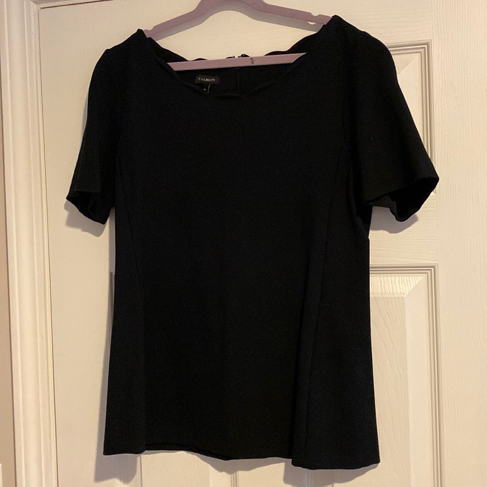 Talbots Black Scalloped Blouse- like new